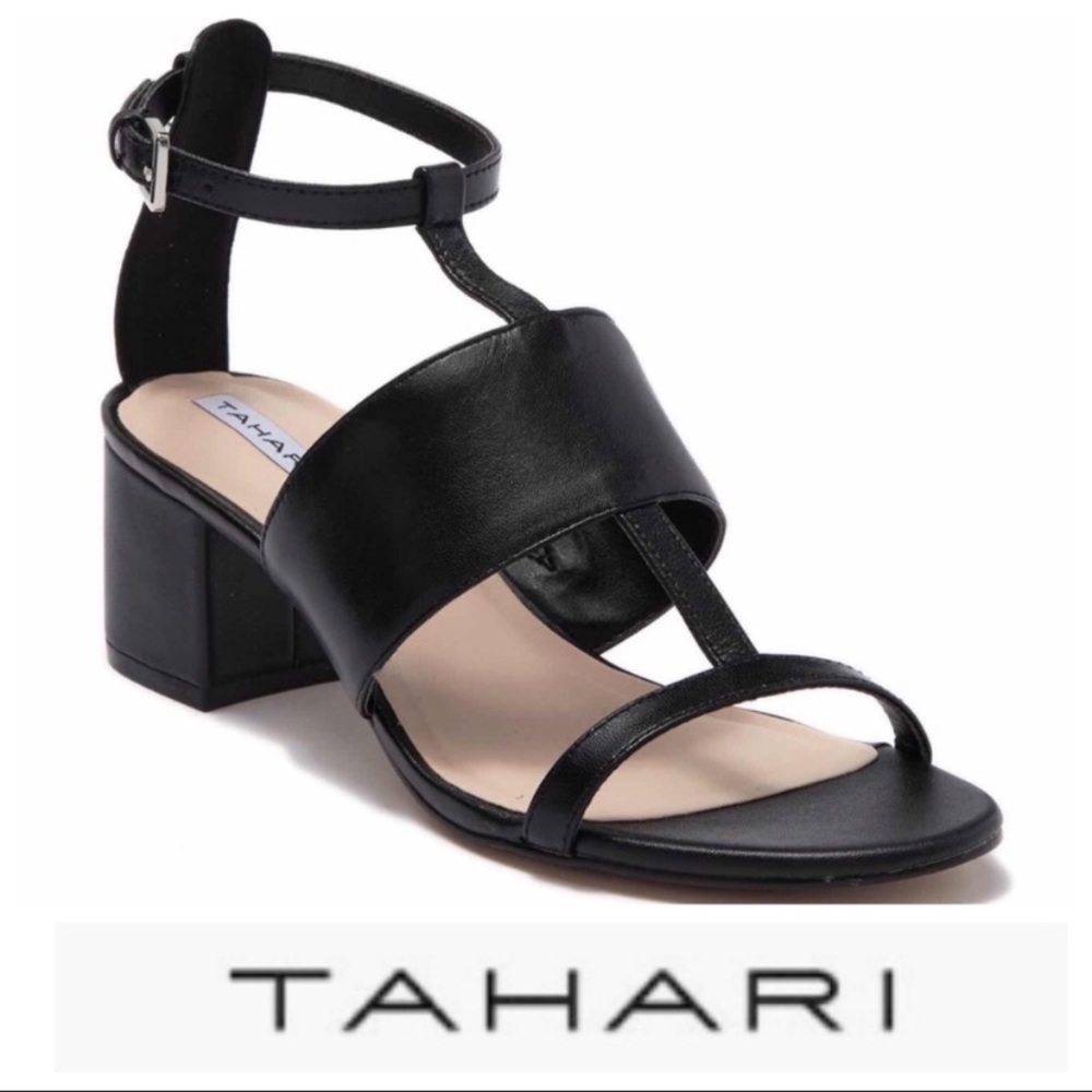 Tahari Gee Gee Cage Sandals w Silver Buckle and Low Block Heel Sz 8.5
